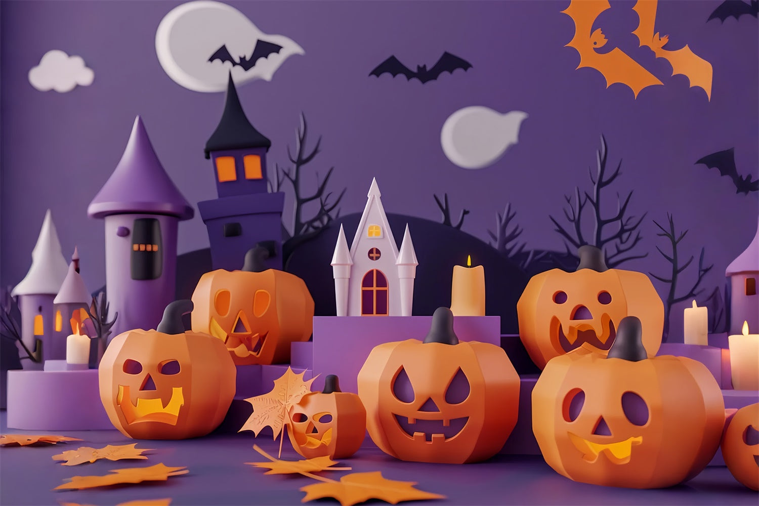 Halloween Haunted Castle with Jack-O-Lanterns Backdrop BRP8-335