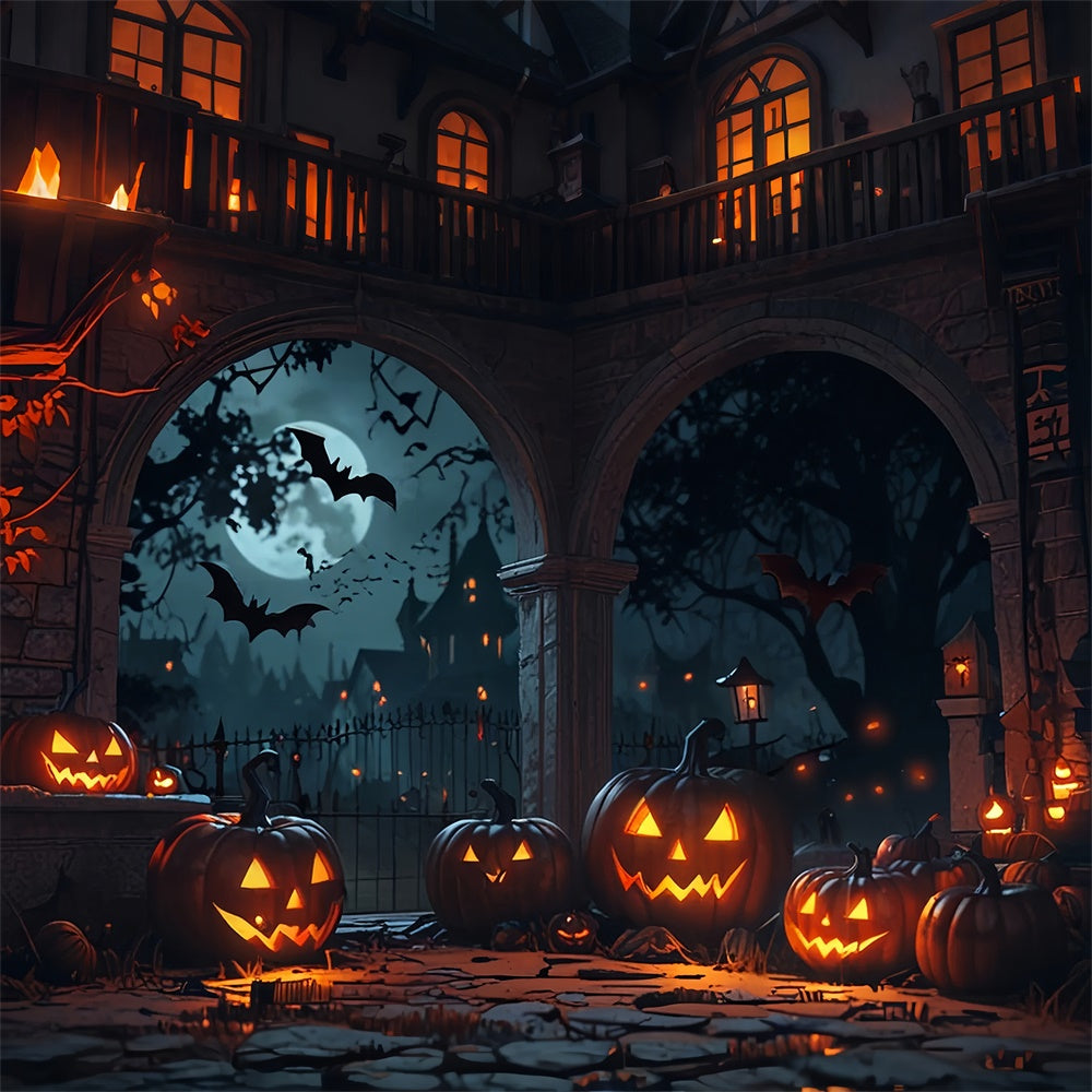 Halloween Archway with Pumpkins and Bats Backdrop BRP8-336