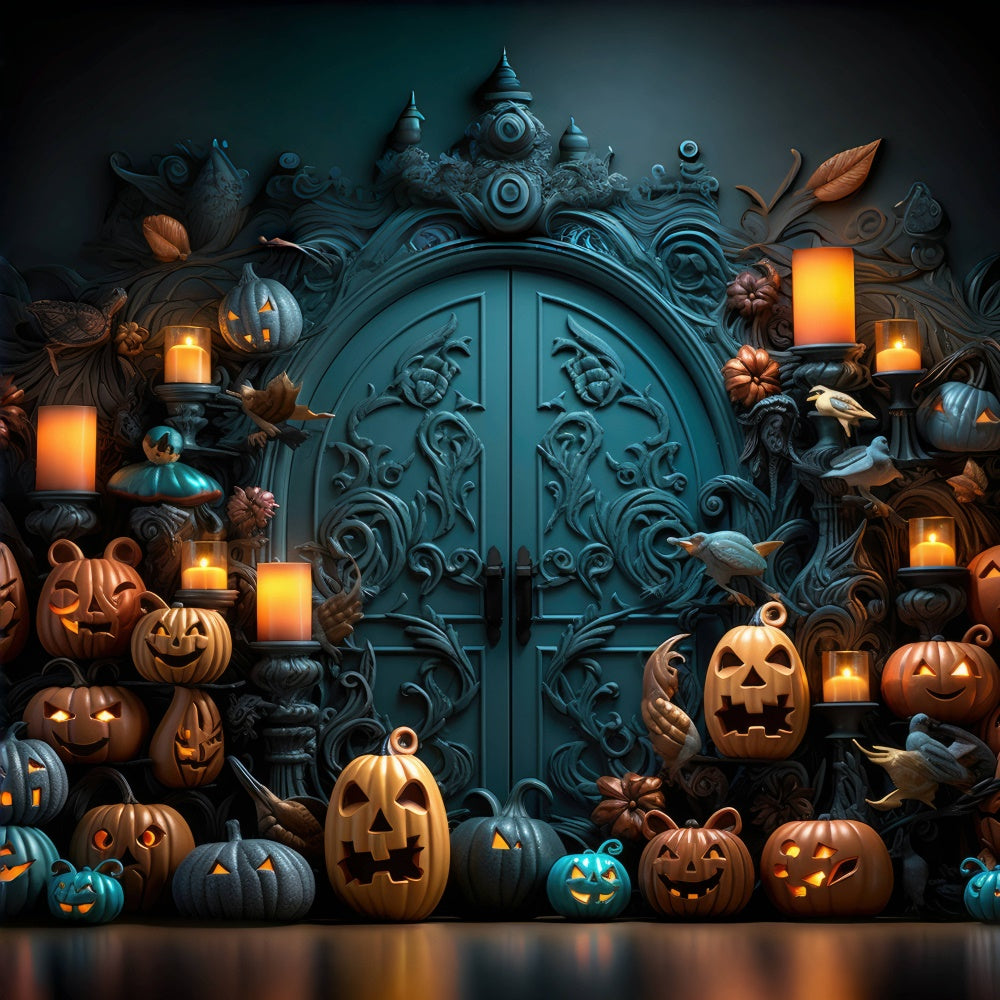 Cool Mansion Door with Scary Pumpkins Backdrop BRP8-337