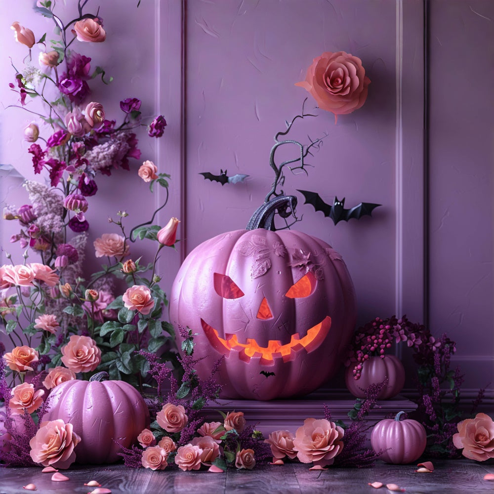 Pastel Pumpkin and Roses Halloween Backdrop BRP8-340