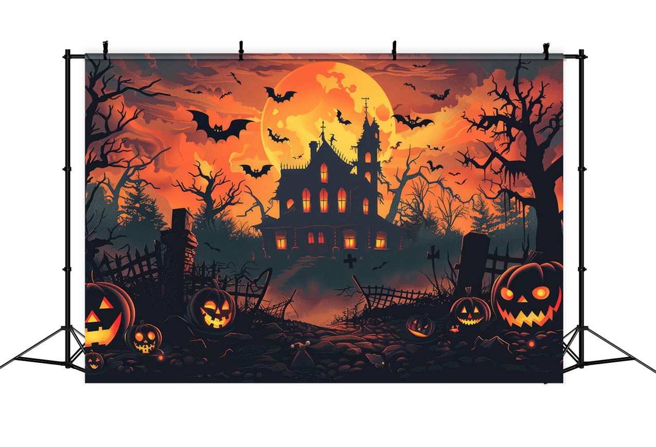 Full Moon Creepy House Halloween Backdrop BRP8-342