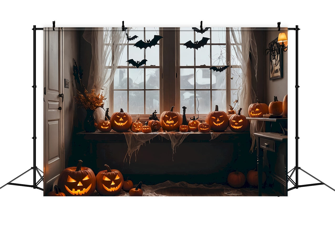 Bats and Pumpkins Halloween Window Scene Backdrop BRP8-345