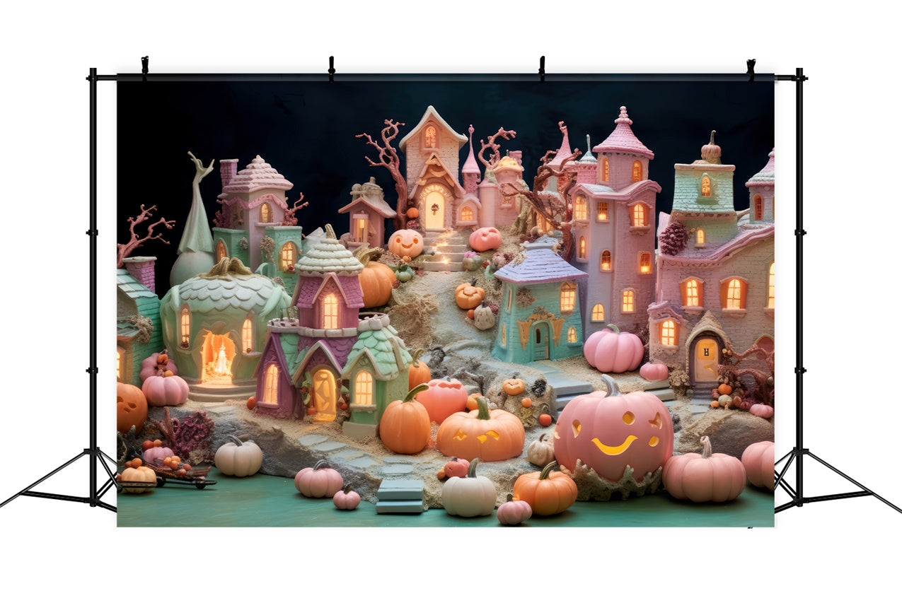 Colorful Haunted Village Halloween Decor Backdrop BRP8-346