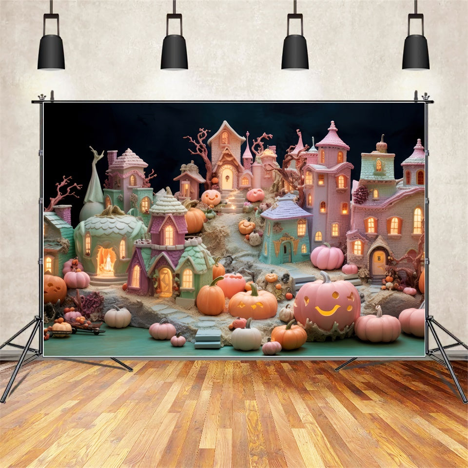 Colorful Haunted Village Halloween Decor Backdrop BRP8-346