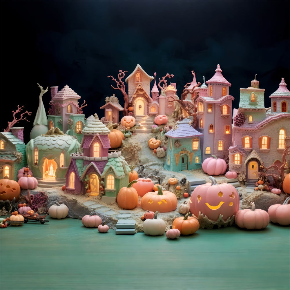 Colorful Haunted Village Halloween Decor Backdrop BRP8-346