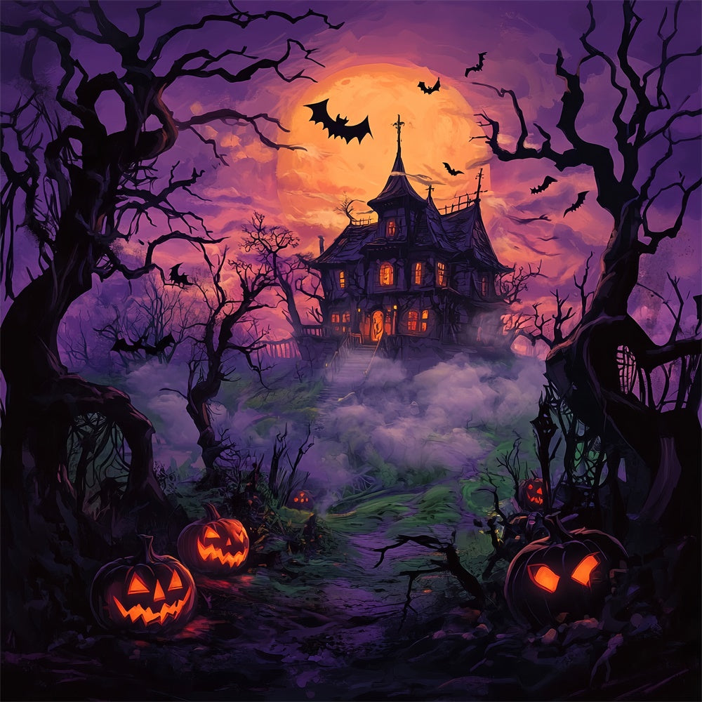 Foggy Night Halloween Haunted Mansion Backdrop BRP8-348