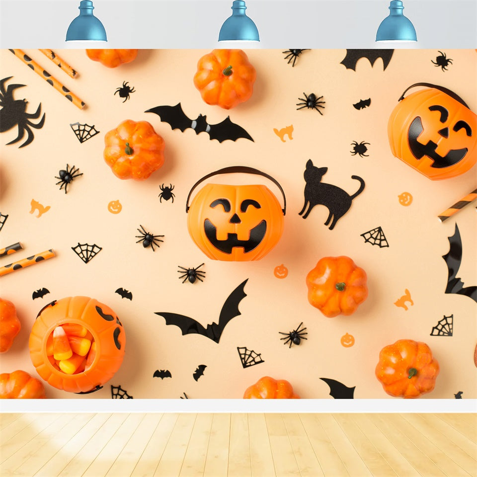 Cute Pumpkin Faces Halloween Orange Backdrop BRP8-356