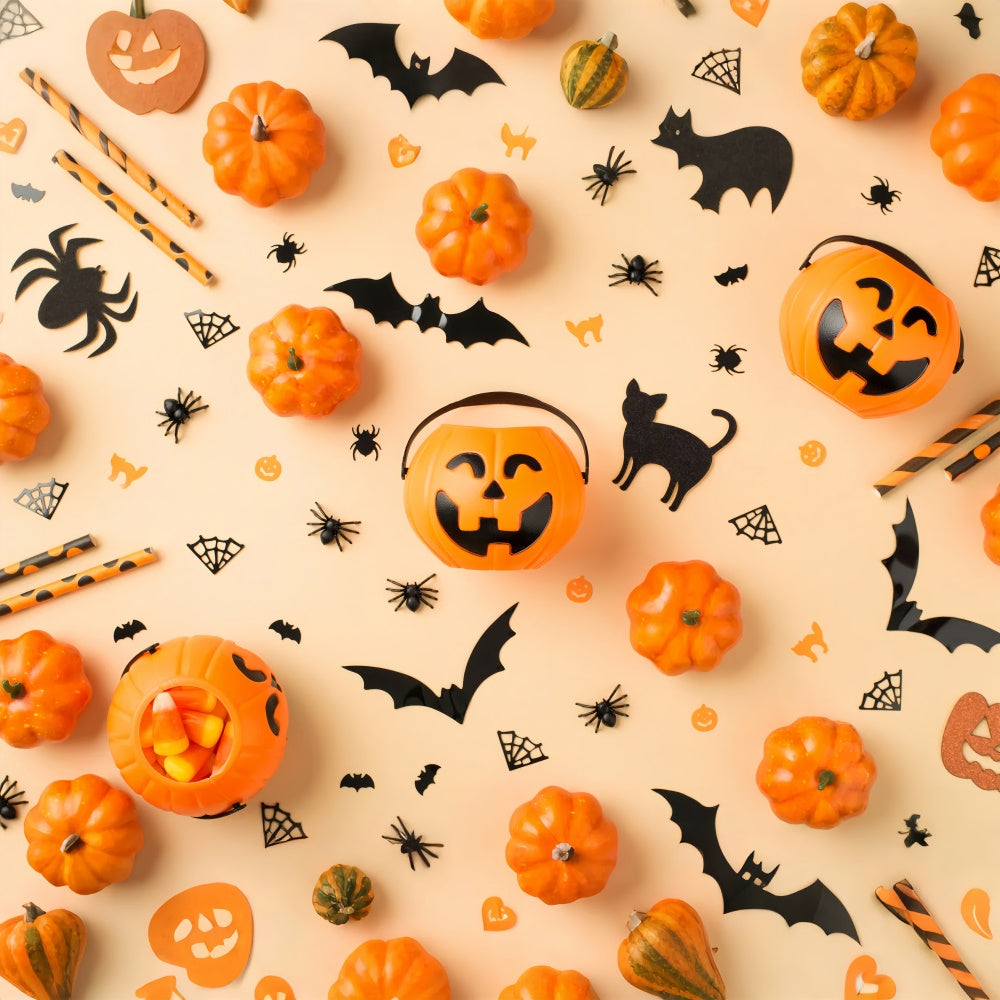 Cute Pumpkin Faces Halloween Orange Backdrop BRP8-356