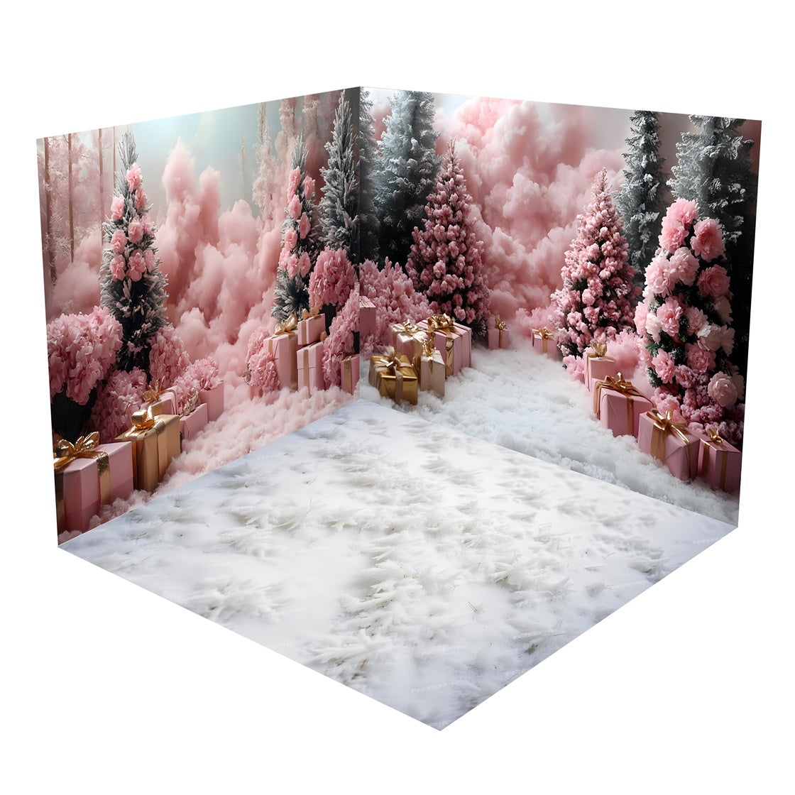 Pink Christmas Trees Snowy Gift Wonderland Backdrop Room Set BRP8-367