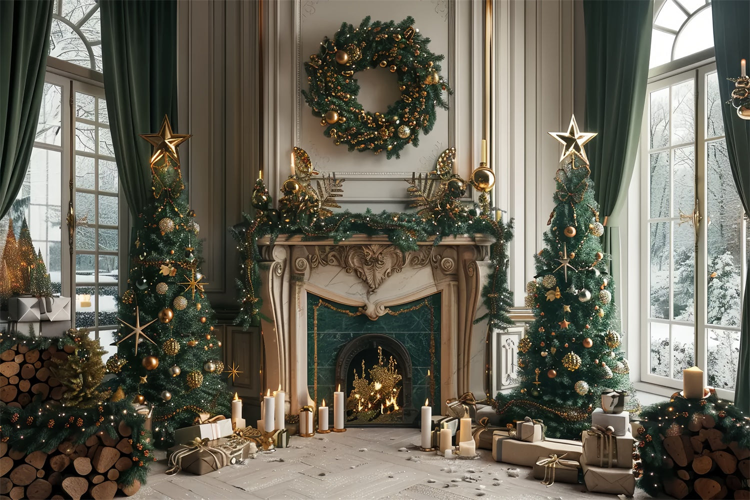 Christmas Warm Hearth Celebration Backdrop UK BRP8-37