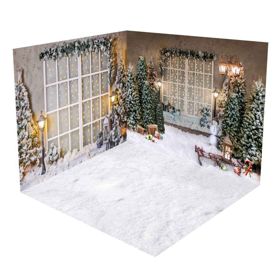 Christmas Trees Snowy Window with Lantern Backdrop Room Set BRP8-373