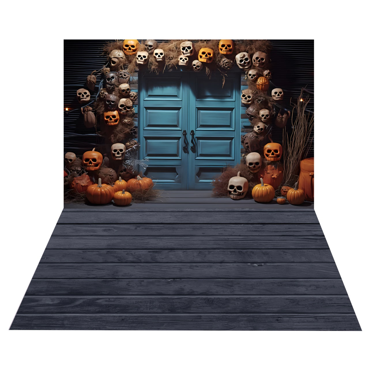 Halloween Skull Pumpkin Door Backdrop + Wooden Floor Backdrop BRP8-380