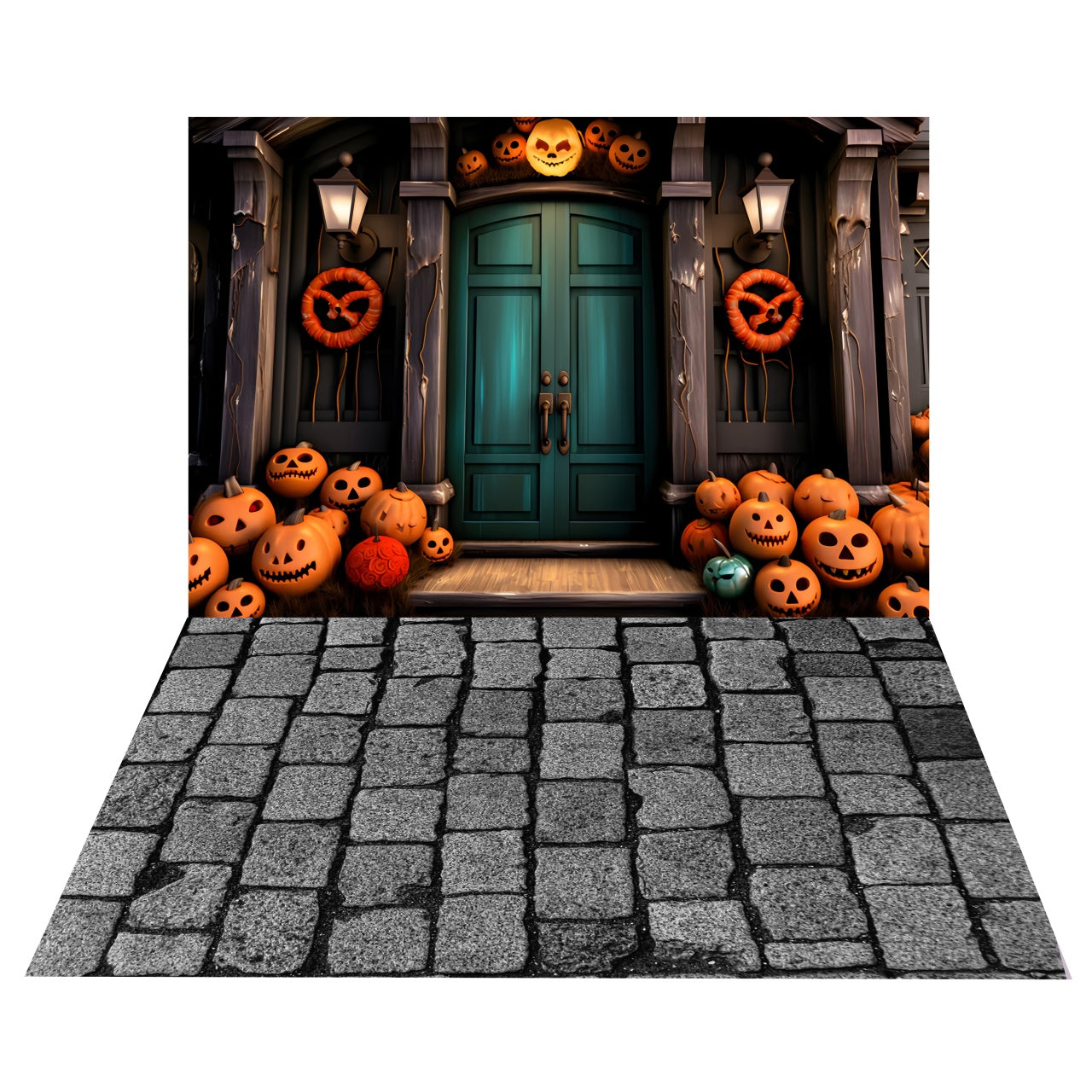 Halloween Pumpkin Door Backdrop + Stone Pathway Floor Backdrop BRP8-383