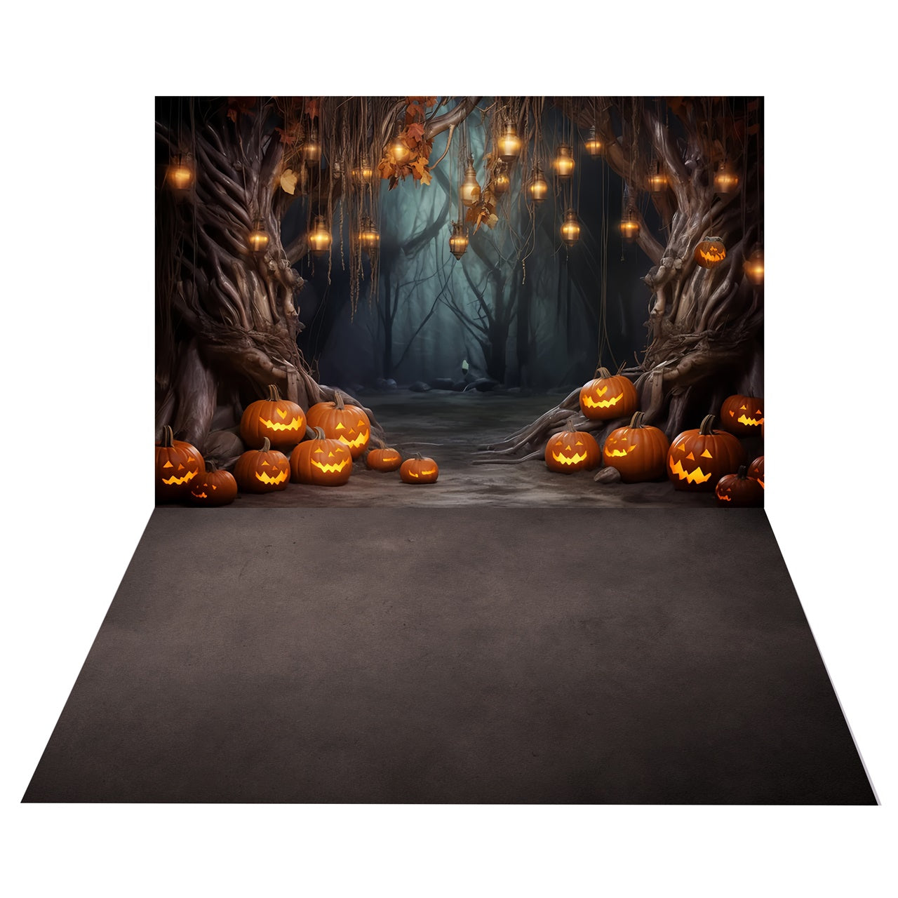 Halloween Forest Pumpkin Lantern Backdrop + Dark Ground Floor Backdrop BRP8-387