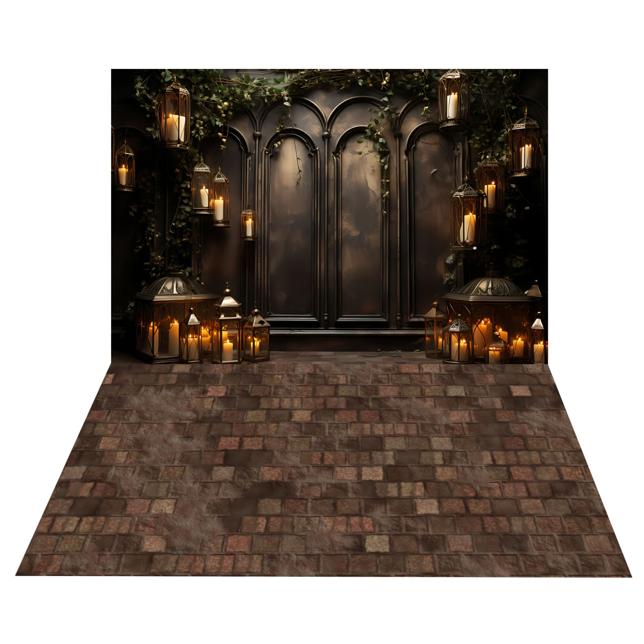 Candlelit Gothic Arches Backdrop + Stone Walkway Floor Backdrop BRP8-388