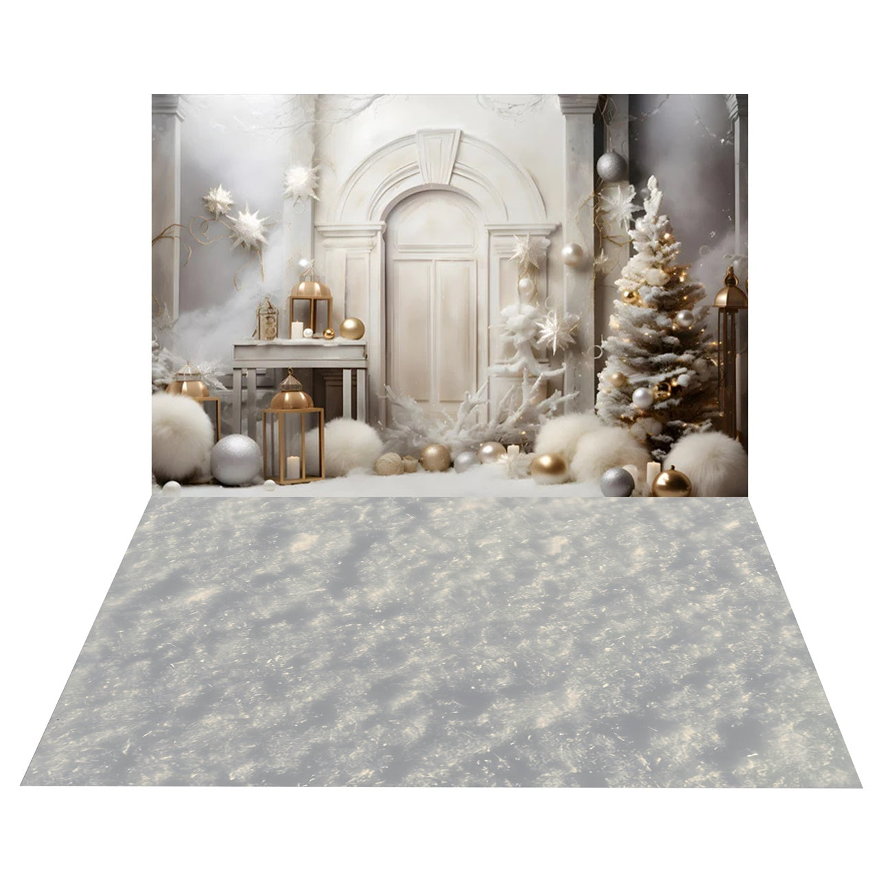 Winter Christmas Doorway Backdrop + Sparkling Snow Floor Backdrop BRP8-395