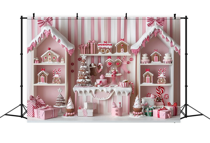 Christmas Pink Gingerbread Cottage Backdrop UK BRP8-41