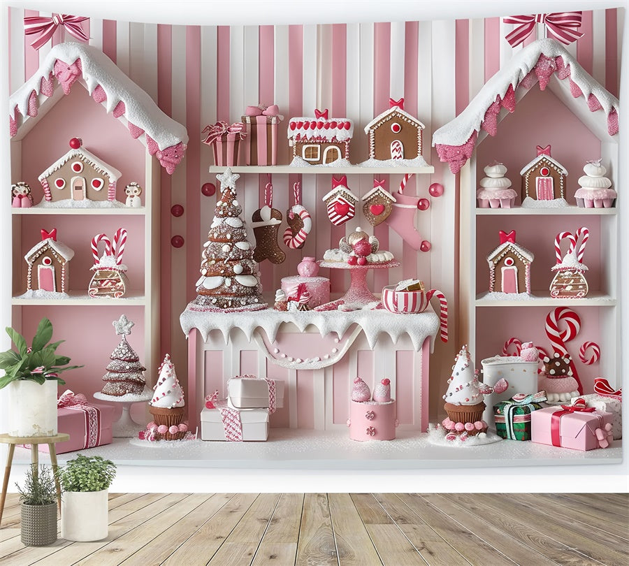 Christmas Pink Gingerbread Cottage Backdrop UK BRP8-41