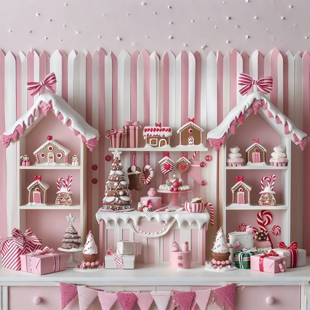 Christmas Pink Gingerbread Cottage Backdrop UK BRP8-41