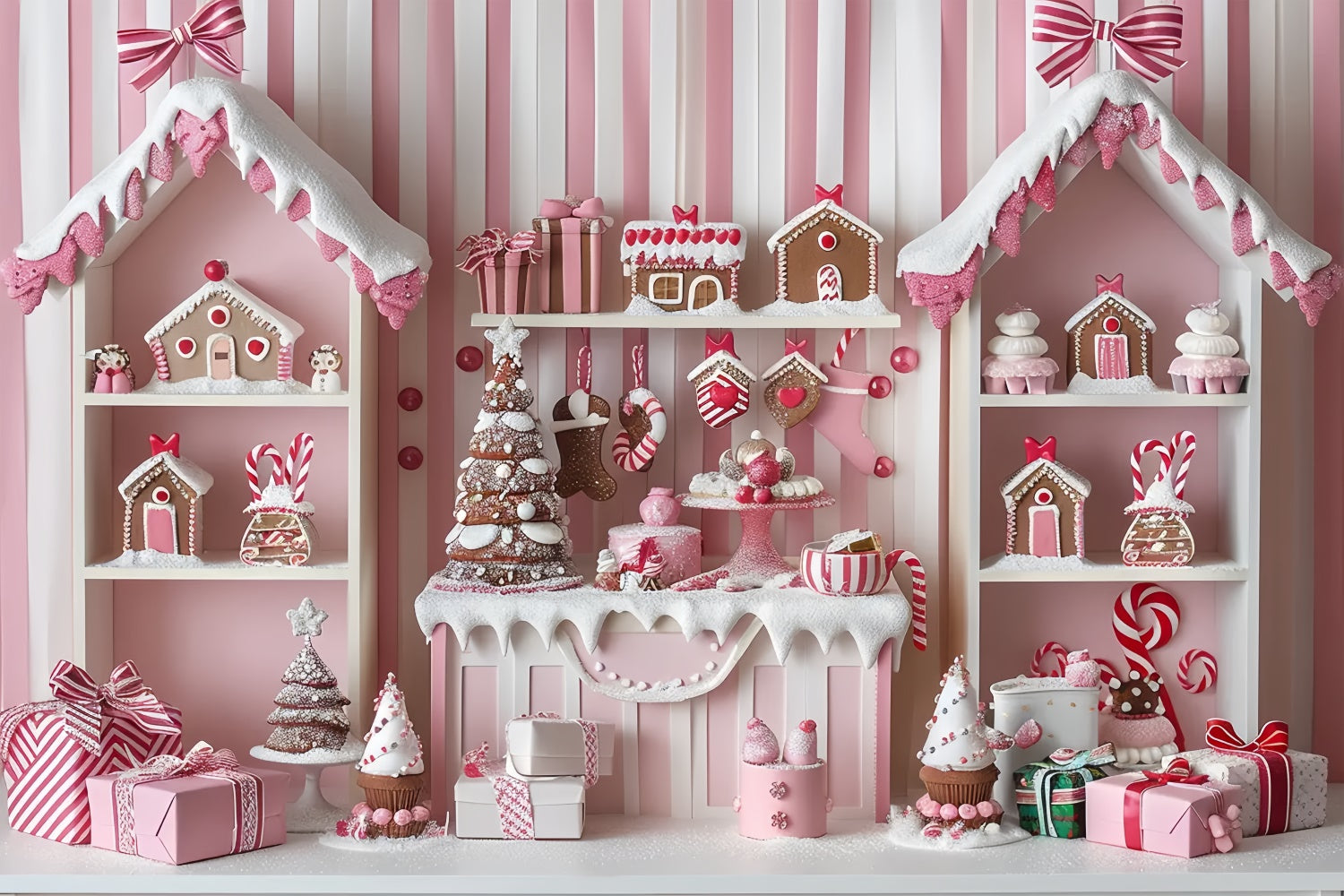 Christmas Pink Gingerbread Cottage Backdrop UK BRP8-41