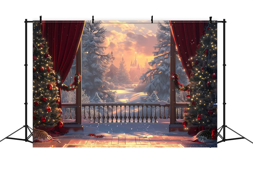 Christmas Castle Winter Sunset Backdrop UK BRP8-46