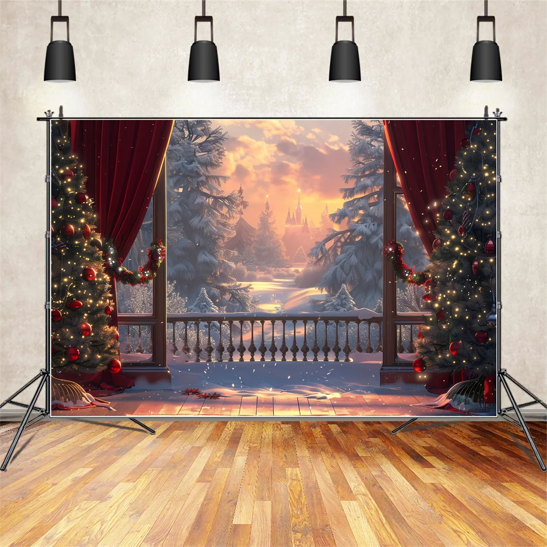 Christmas Castle Winter Sunset Backdrop UK BRP8-46