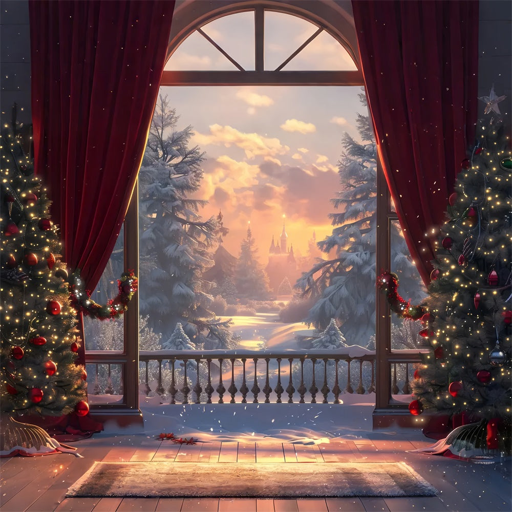 Christmas Castle Winter Sunset Backdrop UK BRP8-46