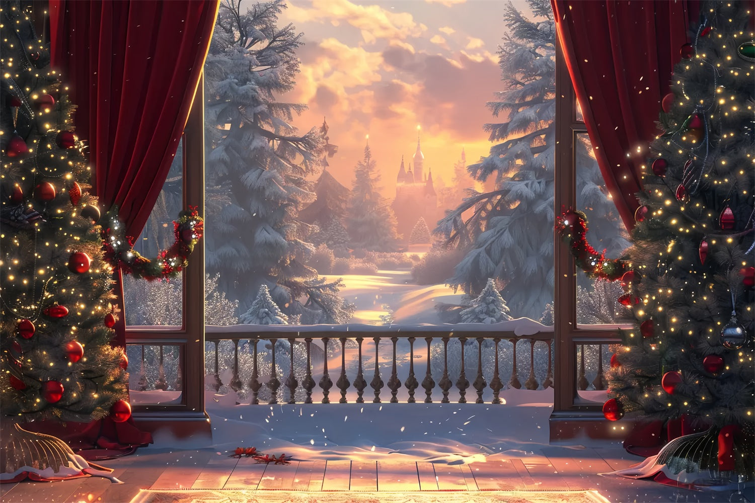 Christmas Castle Winter Sunset Backdrop UK BRP8-46