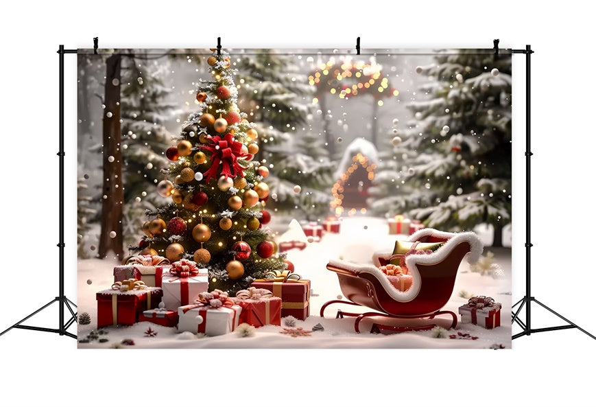 Christmas Tree by the Sleigh and Gifts Backdrop UK BRP8-48