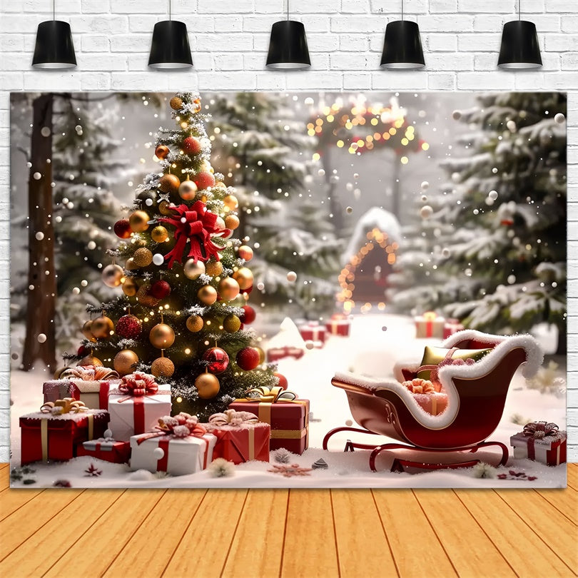 Christmas Tree by the Sleigh and Gifts Backdrop UK BRP8-48