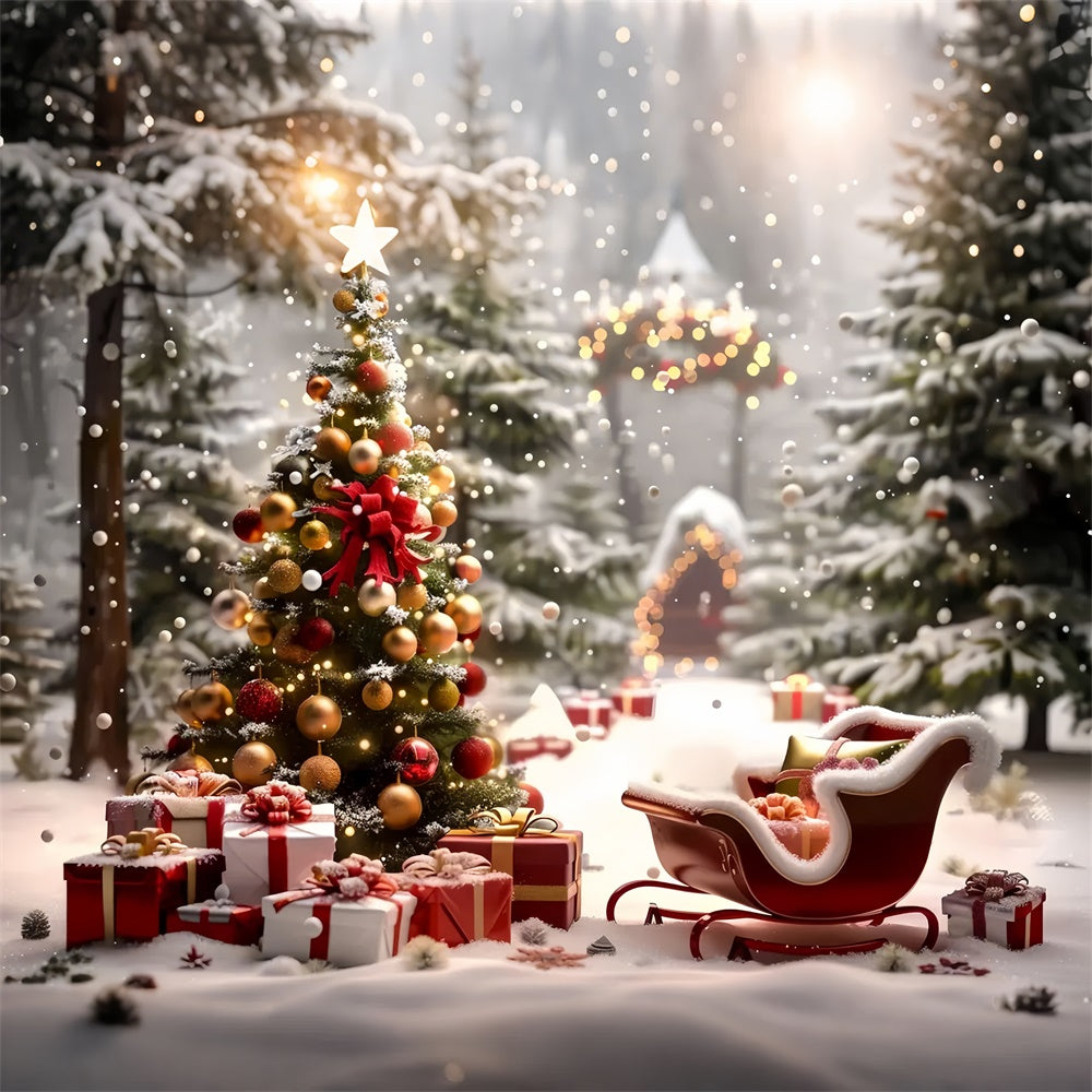 Christmas Tree by the Sleigh and Gifts Backdrop UK BRP8-48