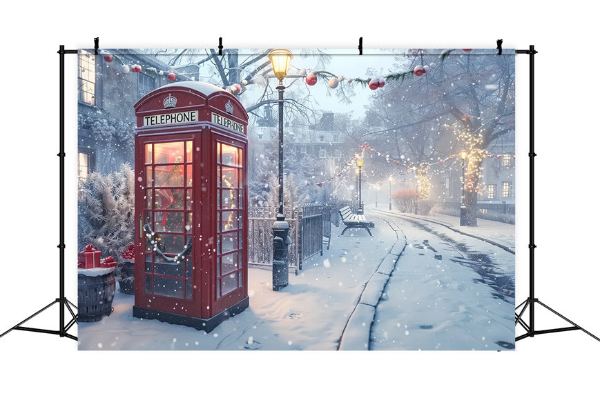 Christmas Red Telephone Box in Snow Backdrop UK BRP8-51