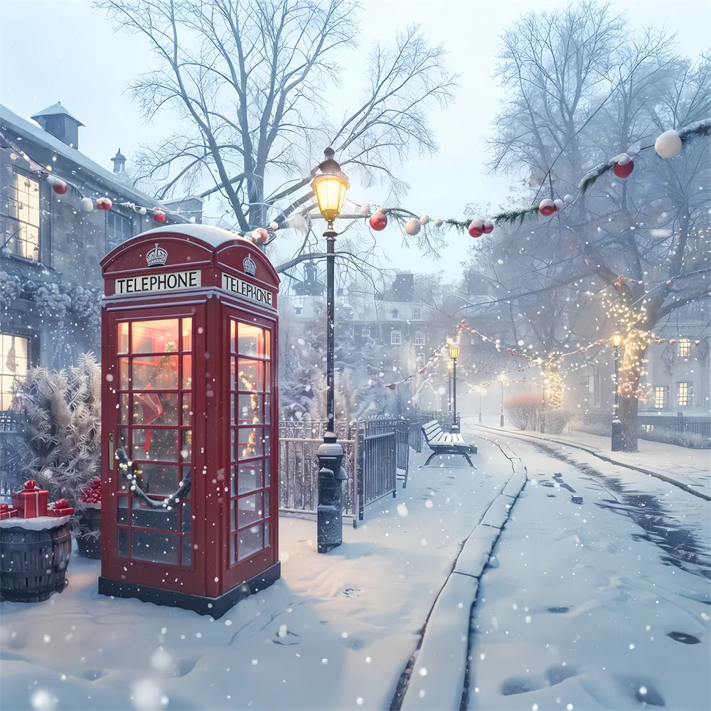 Christmas Red Telephone Box in Snow Backdrop UK BRP8-51