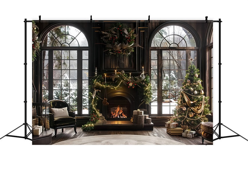 Christmas Fireplace and Window Scene Backdrop UK BRP8-52