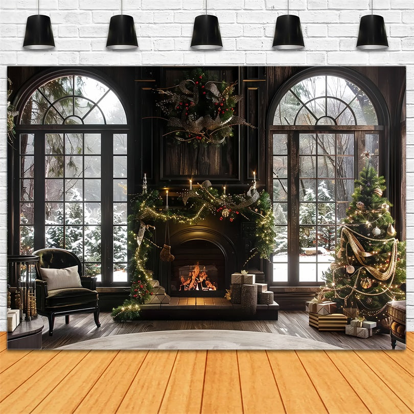 Christmas Fireplace and Window Scene Backdrop UK BRP8-52