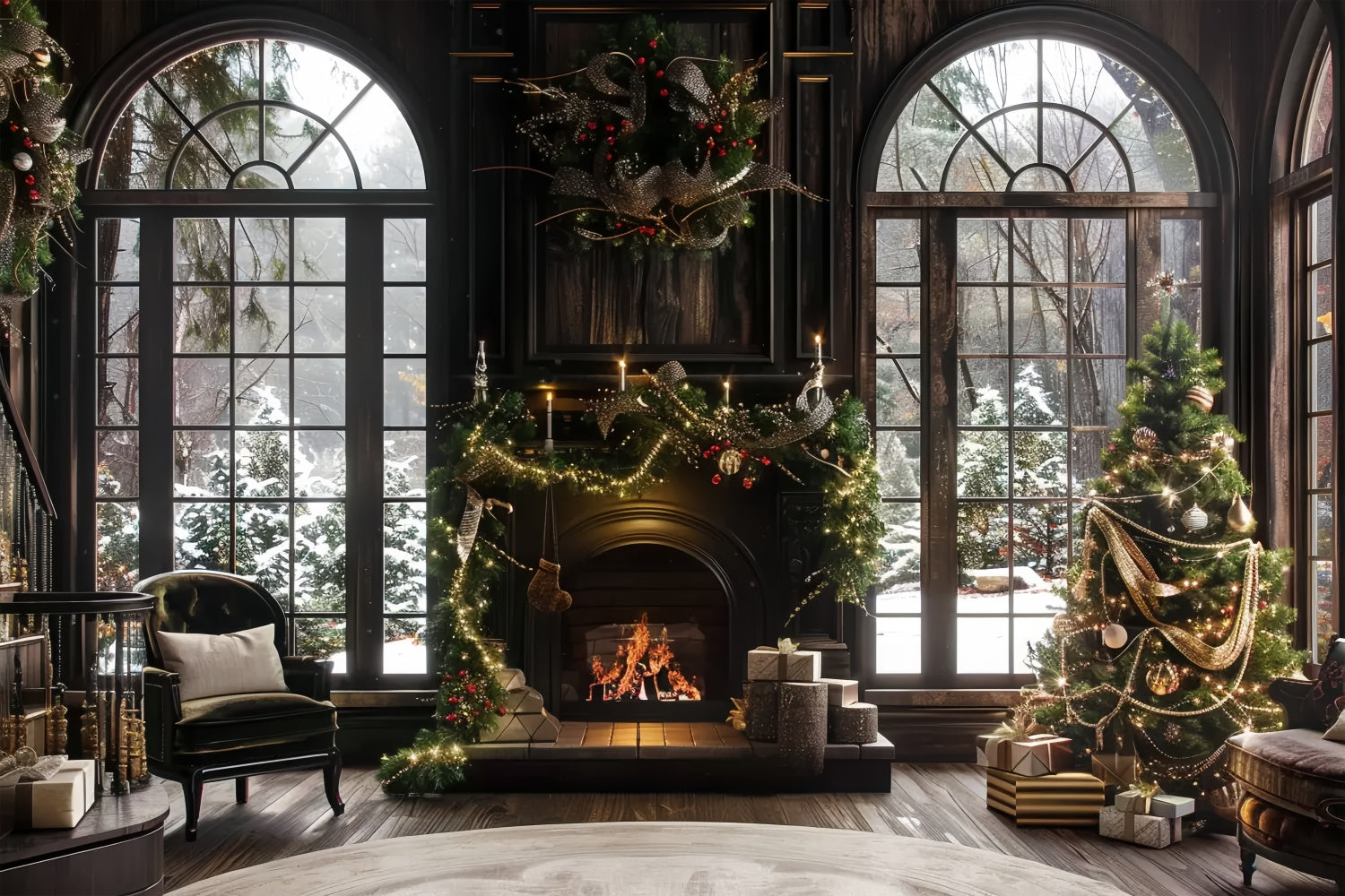 Christmas Fireplace and Window Scene Backdrop UK BRP8-52