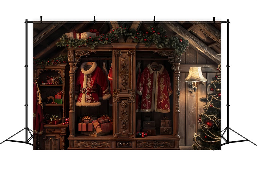 Santa’s Wardrobe and Gifts Christmas Backdrop UK BRP8-54