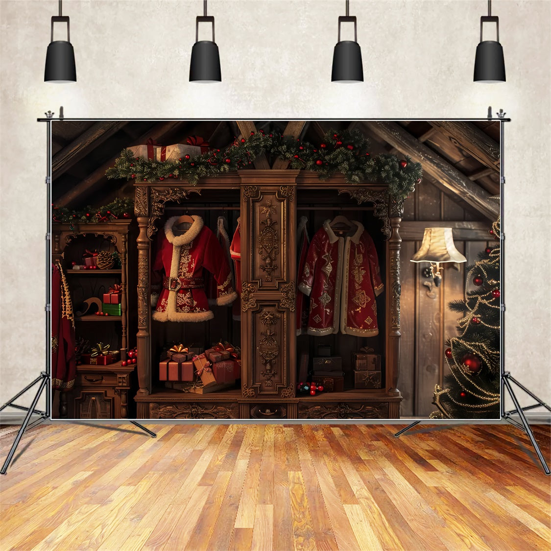 Santa’s Wardrobe and Gifts Christmas Backdrop UK BRP8-54