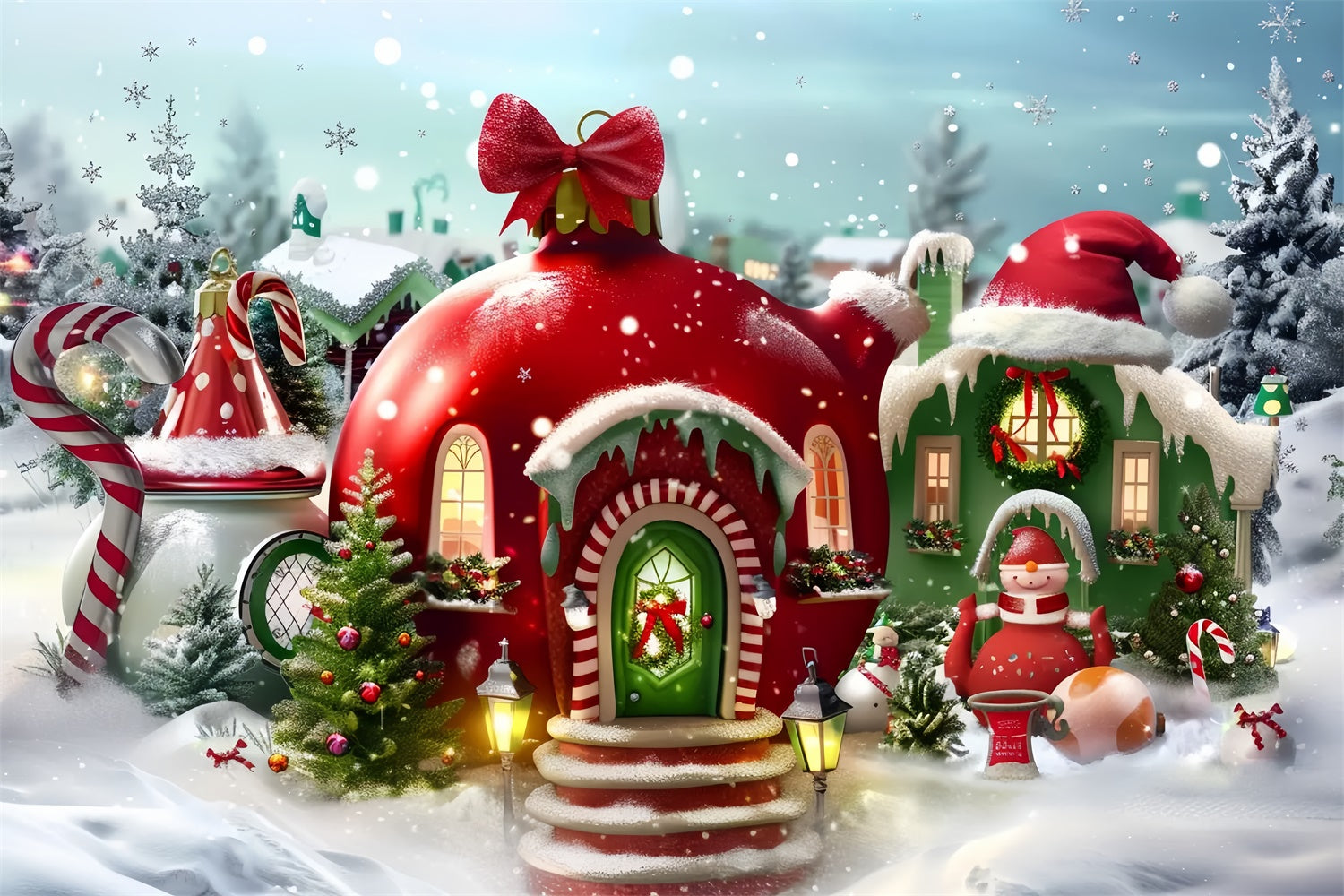 Christmas Elf House in Snow Backdrop UK BRP8-56