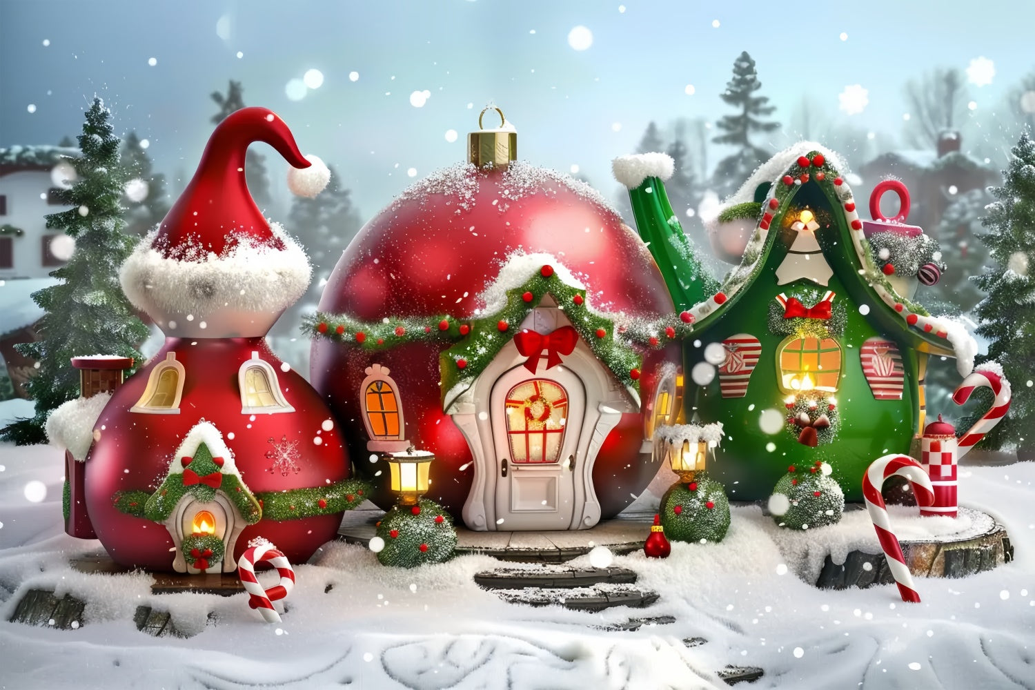 Santa’s Teapot Village Christmas Backdrop UK BRP8-57