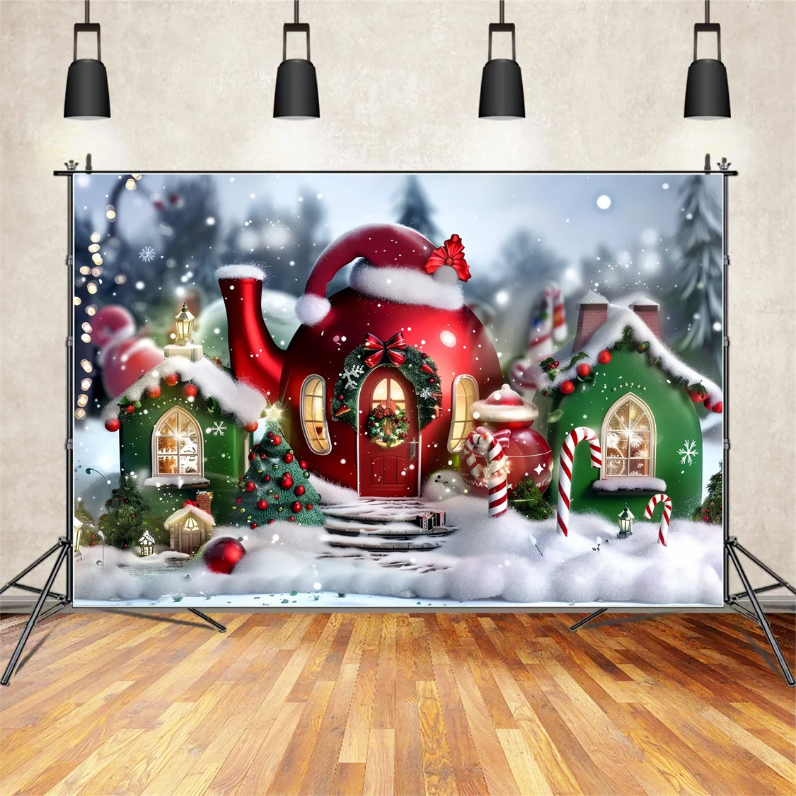 Santa Hat Cottage Christmas Backdrop UK BRP8-58