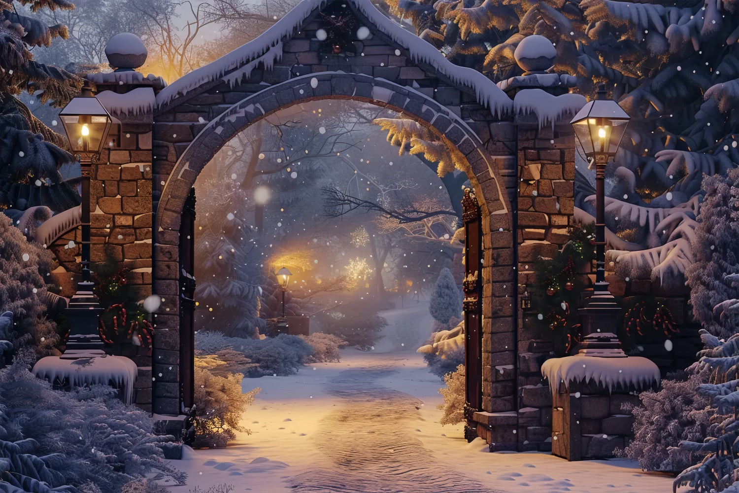 Christmas Serene Snowy Path Arch Backdrop UK BRP8-61