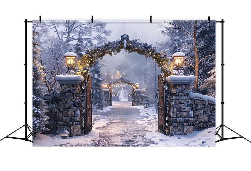 Christmas Winter Night Stone Arch Pathway Backdrop UK BRP8-62