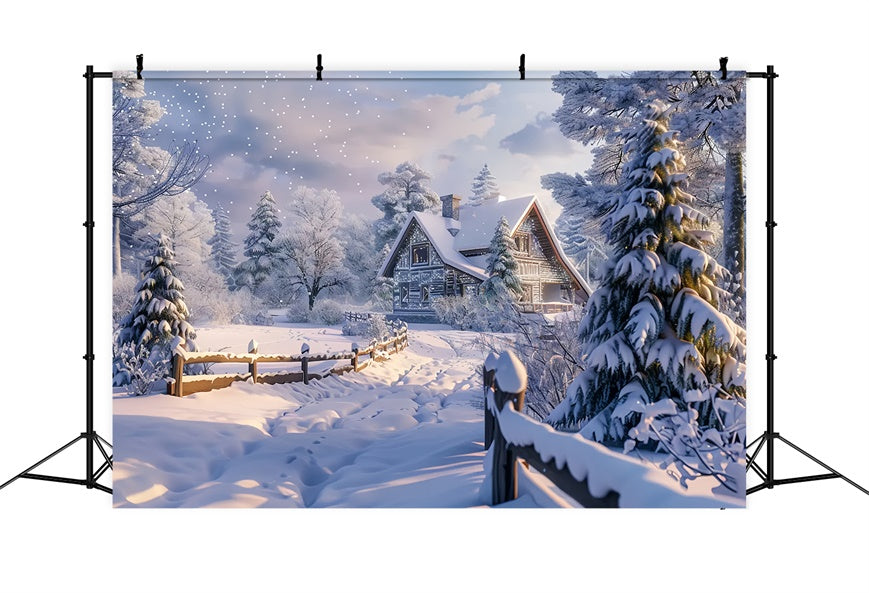 Snow-Covered Christmas Cabin in Forest Backdrop UK BRP8-63