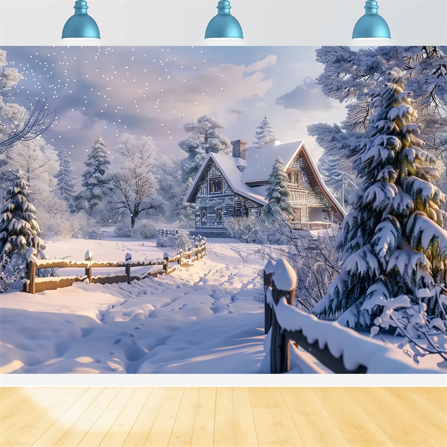 Snow-Covered Christmas Cabin in Forest Backdrop UK BRP8-63