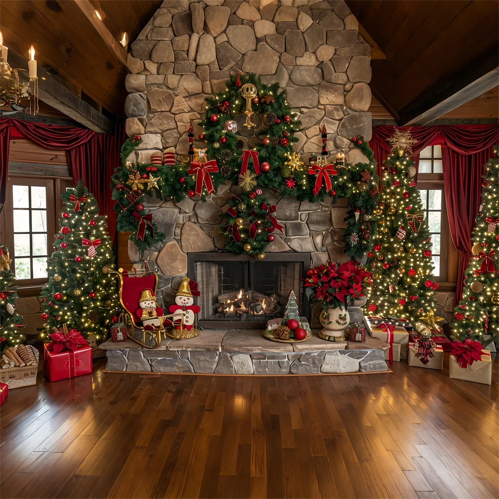 Christmas Mantel with Trees and Lights Backdrop UK BRP8-64