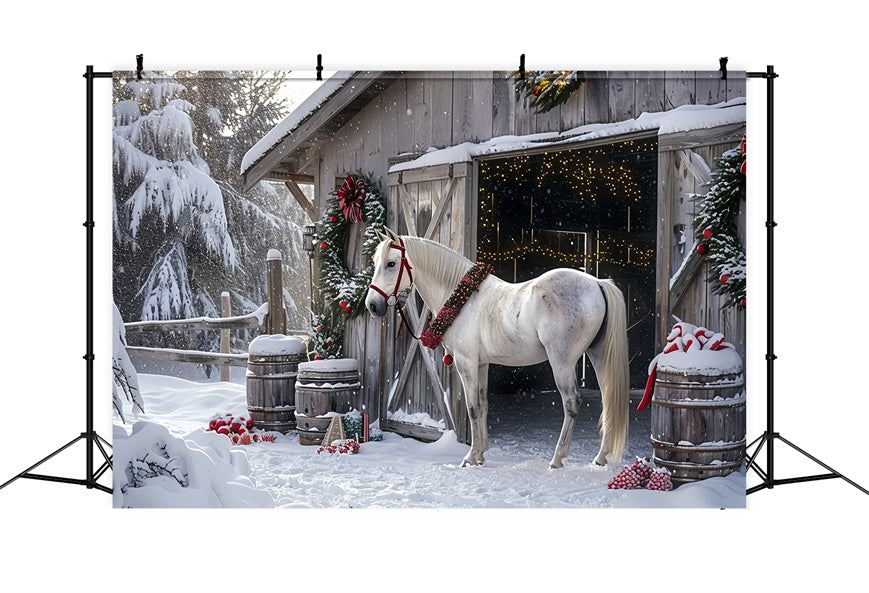 Christmas Barnyard with Festive Horse Backdrop UK BRP8-65