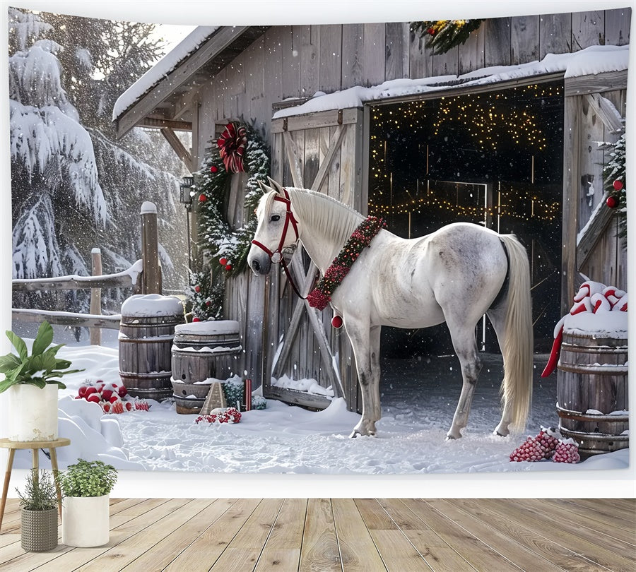 Christmas Barnyard with Festive Horse Backdrop UK BRP8-65