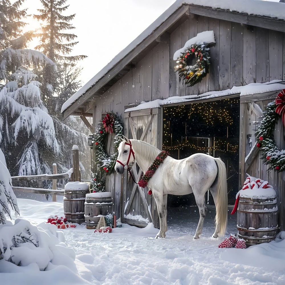 Christmas Barnyard with Festive Horse Backdrop UK BRP8-65