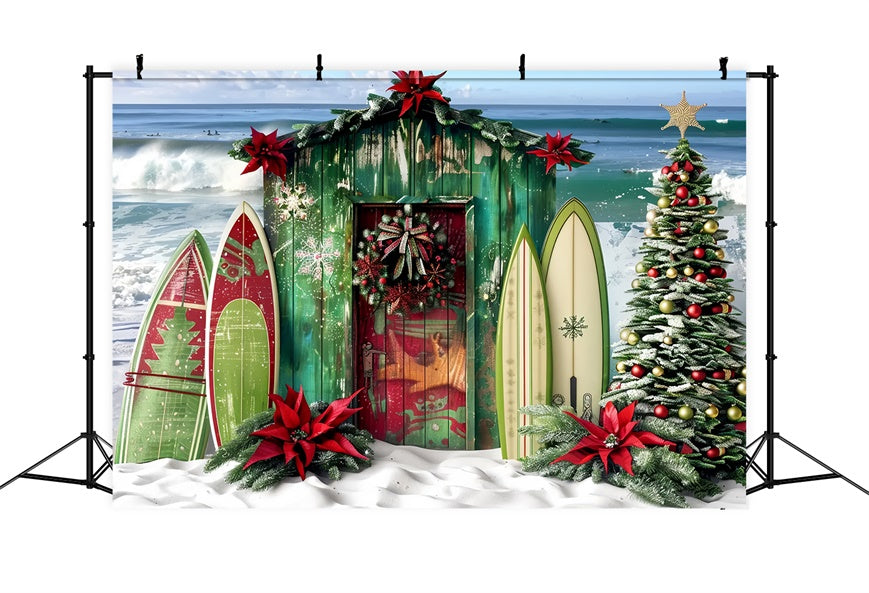 Christmas Surf Shack by the Beach Backdrop UK BRP8-67